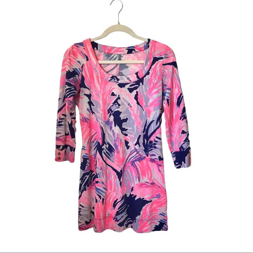 Lilly Pulitzer Shift Dress Xsmall 3/4 Sleeves Pink Navy Blue, Purple